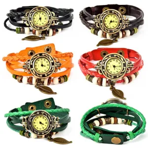 Lackingone quartz watch christmas gift Hot Sale Original Genuine Leather Vintage watch women Bracelet Leaf Pendant