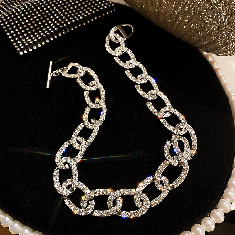 Link Chain Rhinestone Choker Necklaces for Women