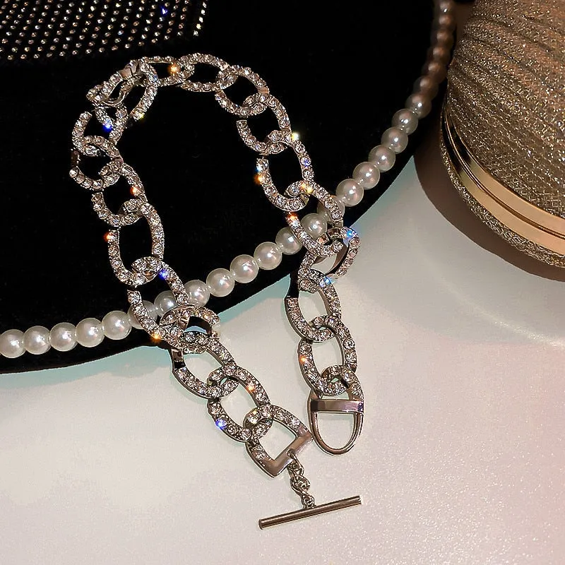 Link Chain Rhinestone Choker Necklaces for Women