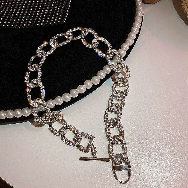 Link Chain Rhinestone Choker Necklaces for Women