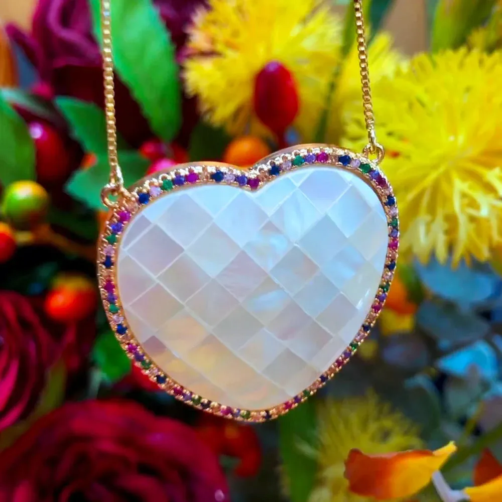 Luxury Cubic Zircon Fashion Big Heart Pendant Necklace for Women