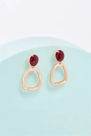 Matte Gold & Red Stone Drop Earrings
