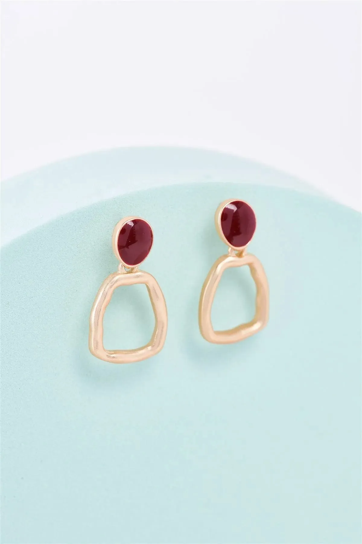Matte Gold & Red Stone Drop Earrings