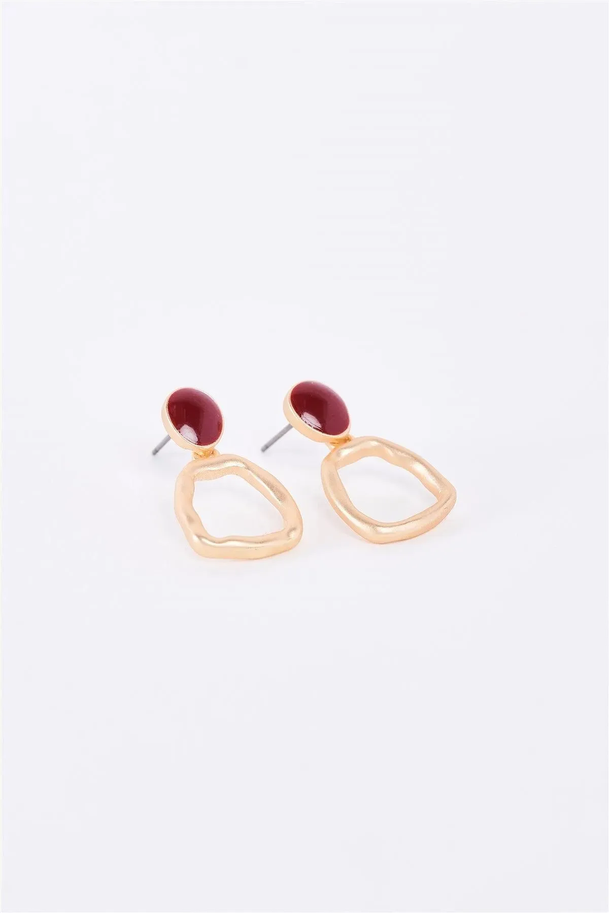Matte Gold & Red Stone Drop Earrings