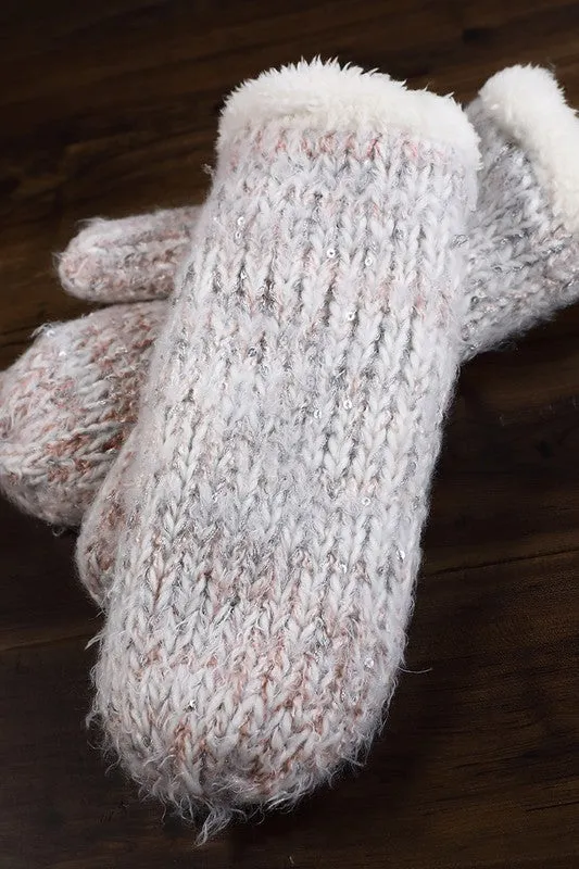 Metallic Sequin Mittens | Blush/Grey