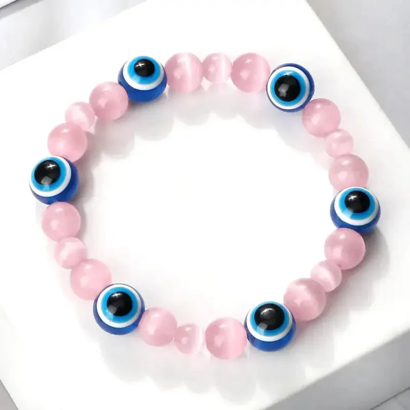 Natural Stones Blue Evil Eye Elastic Bracelets