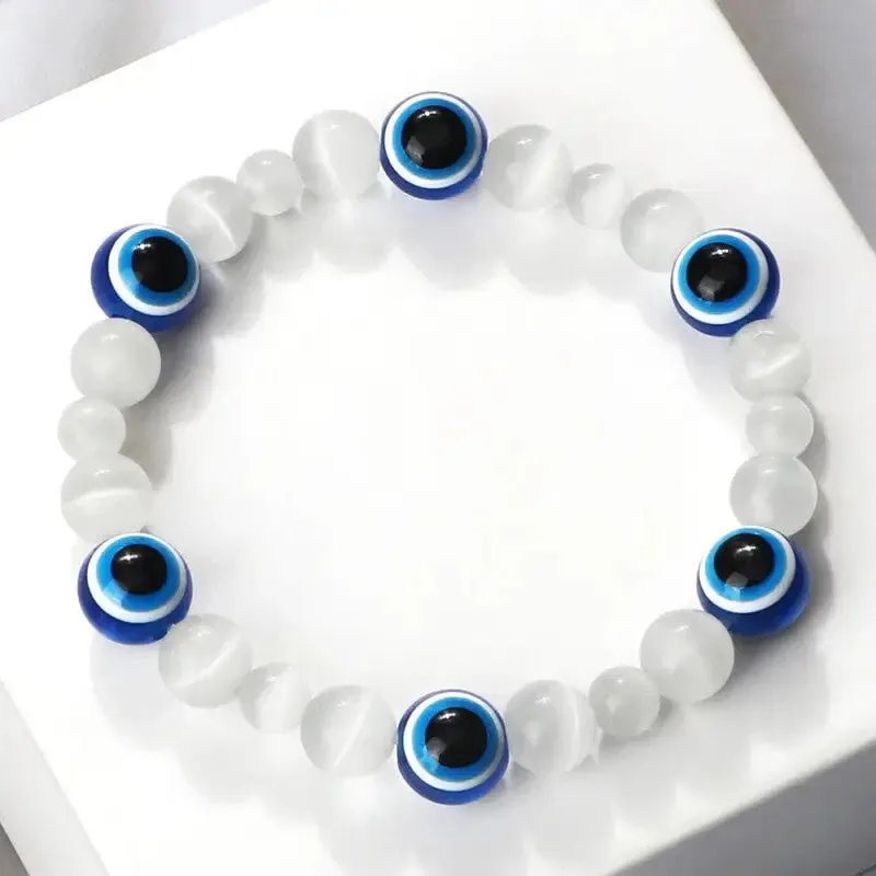 Natural Stones Blue Evil Eye Elastic Bracelets
