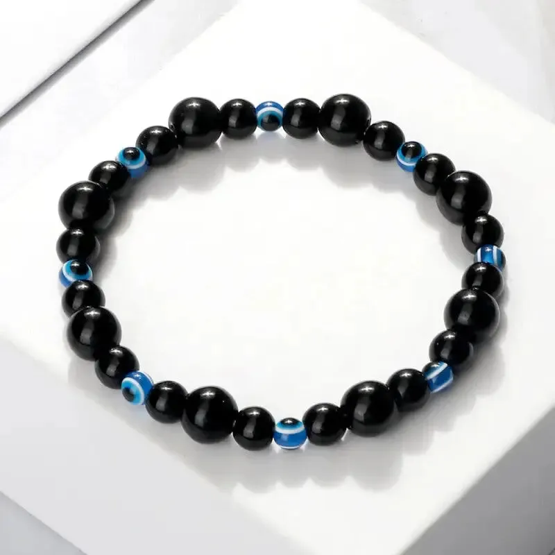 Natural Stones Blue Evil Eye Elastic Bracelets