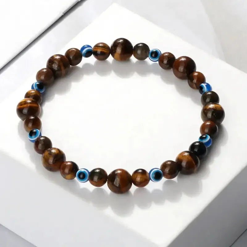 Natural Stones Blue Evil Eye Elastic Bracelets