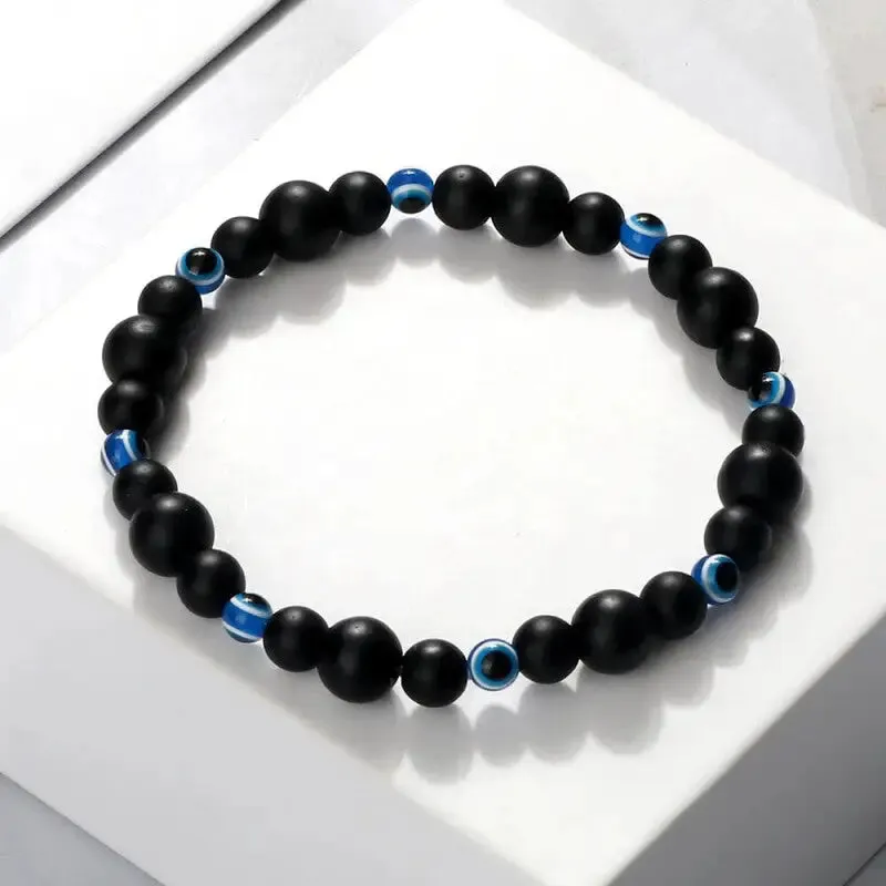 Natural Stones Blue Evil Eye Elastic Bracelets