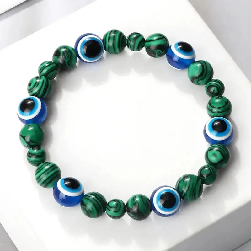 Natural Stones Blue Evil Eye Elastic Bracelets