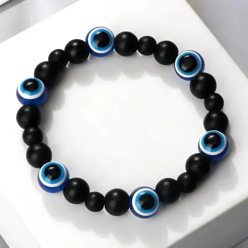 Natural Stones Blue Evil Eye Elastic Bracelets