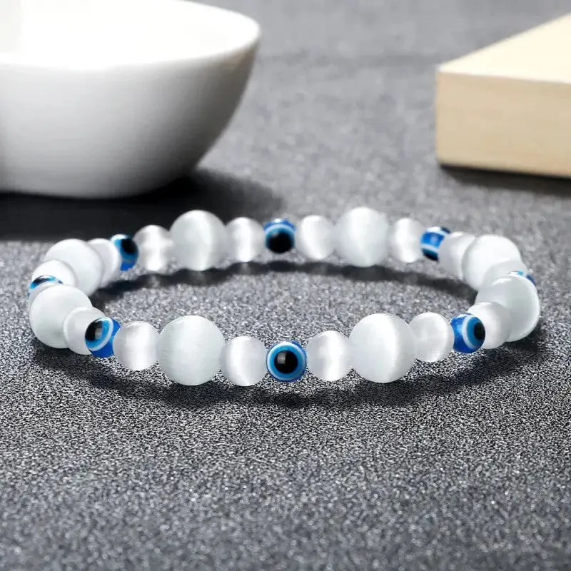Natural Stones Blue Evil Eye Elastic Bracelets