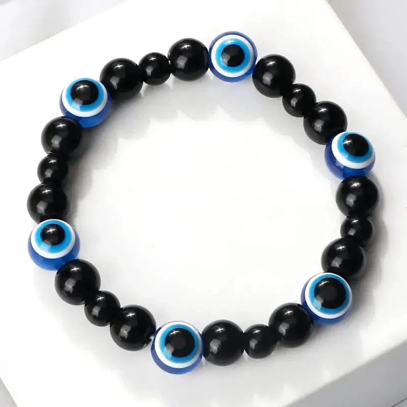 Natural Stones Blue Evil Eye Elastic Bracelets