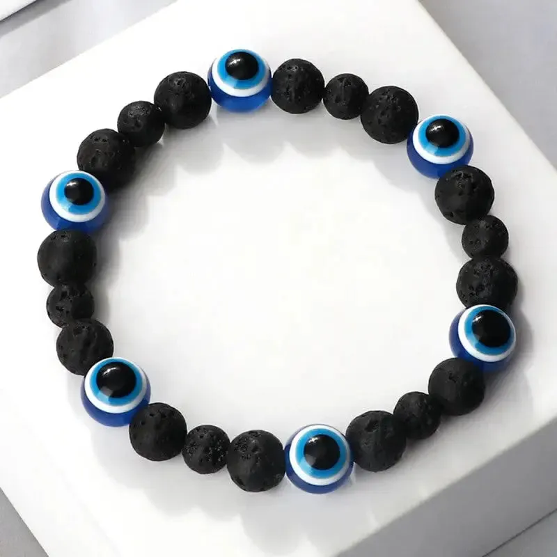 Natural Stones Blue Evil Eye Elastic Bracelets