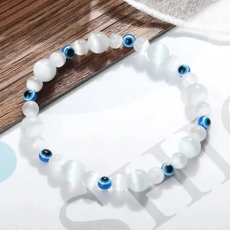 Natural Stones Blue Evil Eye Elastic Bracelets