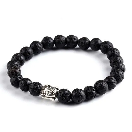 New Fashion Men's Bracelet Gold Silver Buddha skull Elastic Black Color Beaded Tibet Charm Lucky bracelets for women