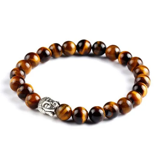 New Fashion Men's Bracelet Gold Silver Buddha skull Elastic Black Color Beaded Tibet Charm Lucky bracelets for women