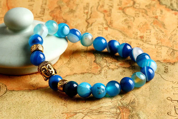 New Fashion Men's Bracelet Gold Silver Buddha skull Elastic Black Color Beaded Tibet Charm Lucky bracelets for women