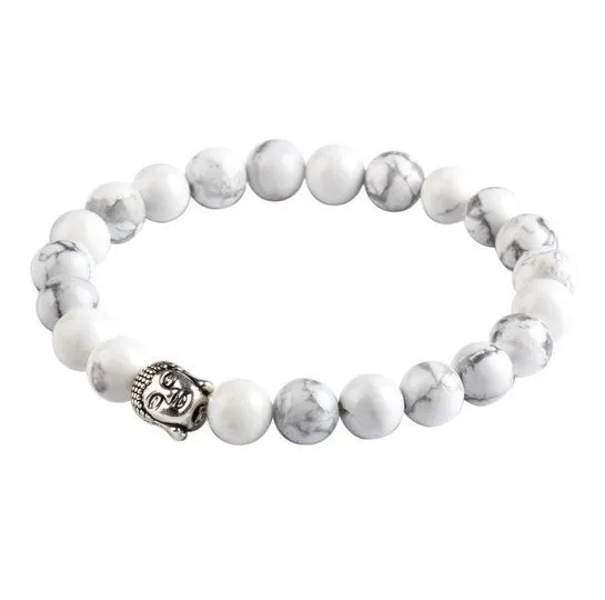 New Fashion Men's Bracelet Gold Silver Buddha skull Elastic Black Color Beaded Tibet Charm Lucky bracelets for women