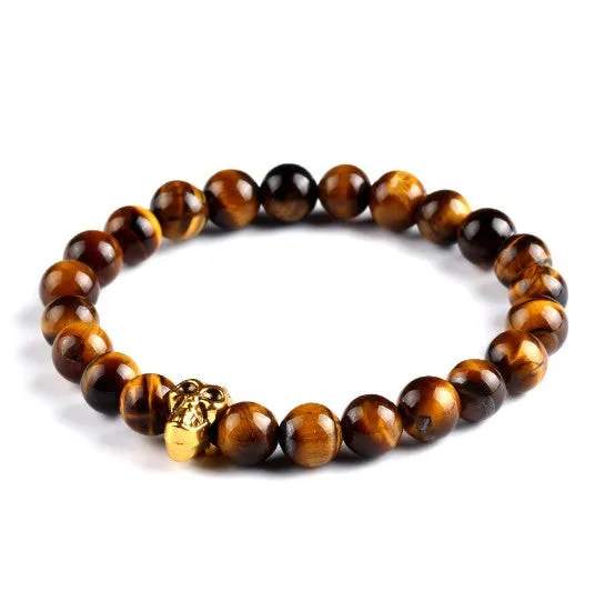 New Fashion Men's Bracelet Gold Silver Buddha skull Elastic Black Color Beaded Tibet Charm Lucky bracelets for women