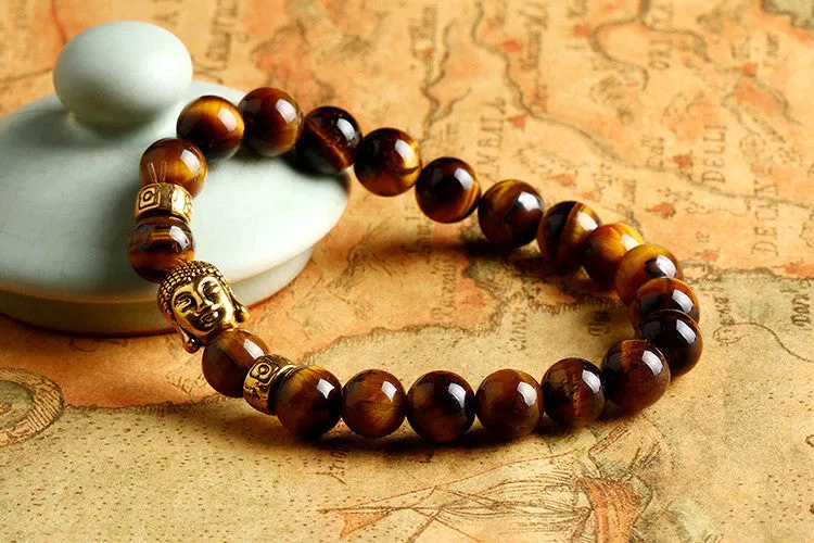 New Fashion Men's Bracelet Gold Silver Buddha skull Elastic Black Color Beaded Tibet Charm Lucky bracelets for women