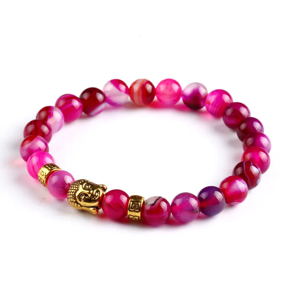 New Fashion Men's Bracelet Gold Silver Buddha skull Elastic Black Color Beaded Tibet Charm Lucky bracelets for women