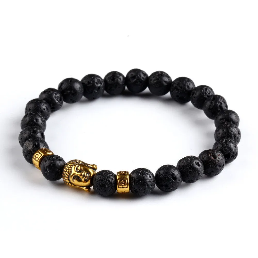 New Fashion Men's Bracelet Gold Silver Buddha skull Elastic Black Color Beaded Tibet Charm Lucky bracelets for women