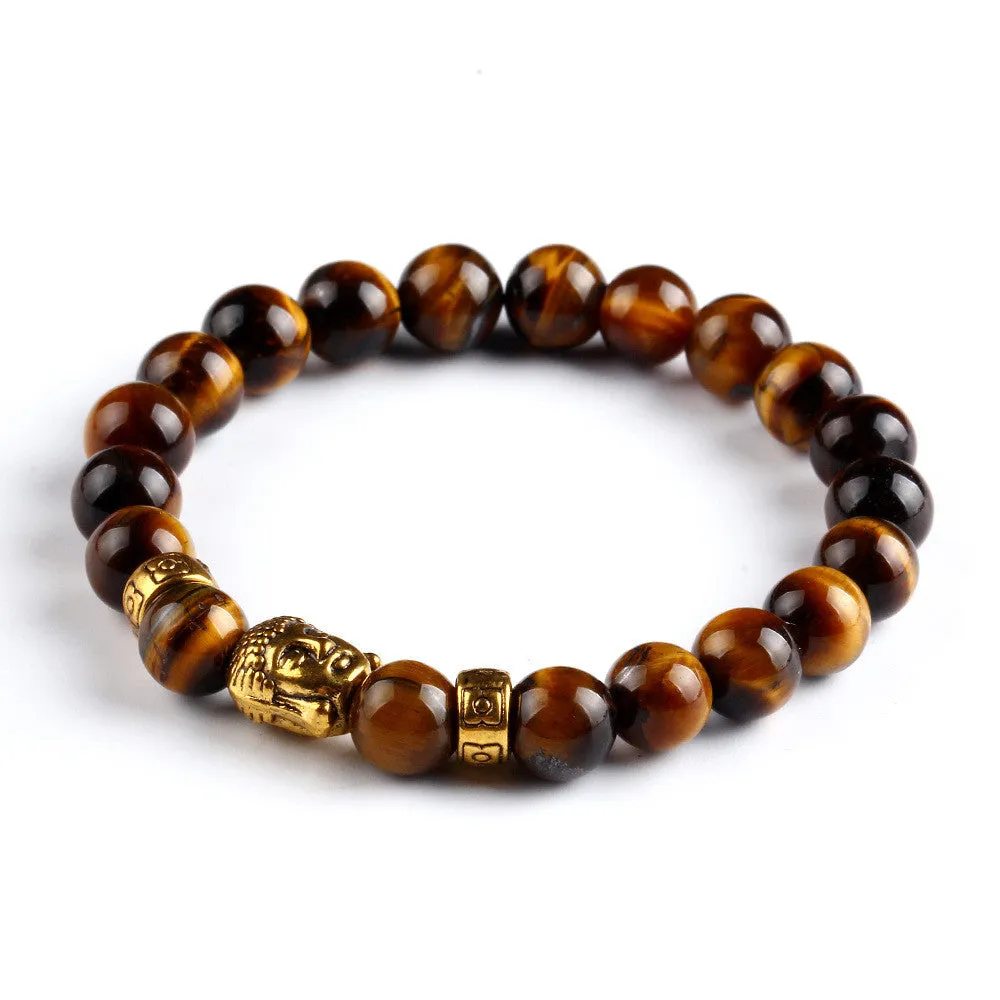 New Fashion Men's Bracelet Gold Silver Buddha skull Elastic Black Color Beaded Tibet Charm Lucky bracelets for women