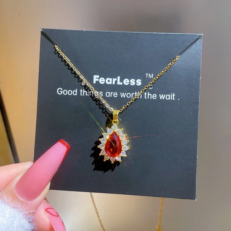 New Fashion Red Crystal Water Drop Necklace for Women
