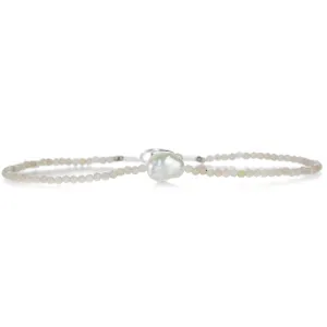 Peach Moonstone With White Pearl Bracelet