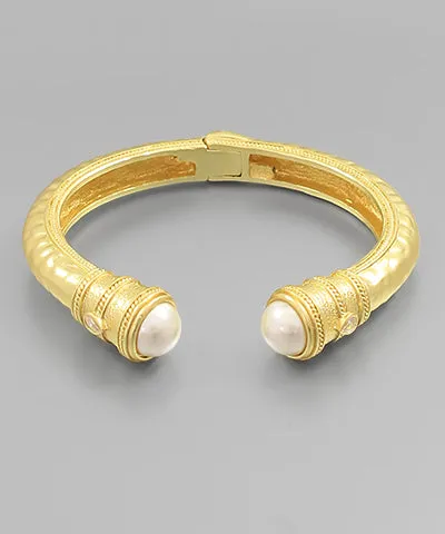 Pearl Accent Textured Metal Cuff