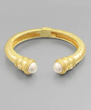 Pearl Accent Textured Metal Cuff