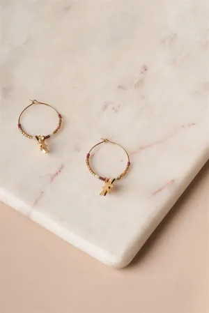 Pink Gold North Star Hoop Drop Earrings