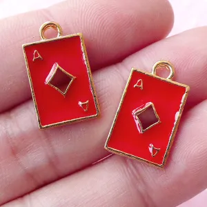 Playing Card Poker Enamel Charms / Ace of Diamond Charm (2pcs / 11mm x 18mm / Gold & Red) Alice in Wonderland Purse Charm Wine Charm CHM1696