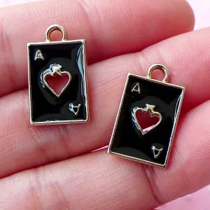 Poker Playing Card Charms / Ace of Spade Enamel Charm (2pcs / 11mm x 18mm / Gold & Black) Alice in Wonderland Zipper Pull Charm CHM1695