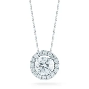 Round Halo Pendant Made In 14K White Gold