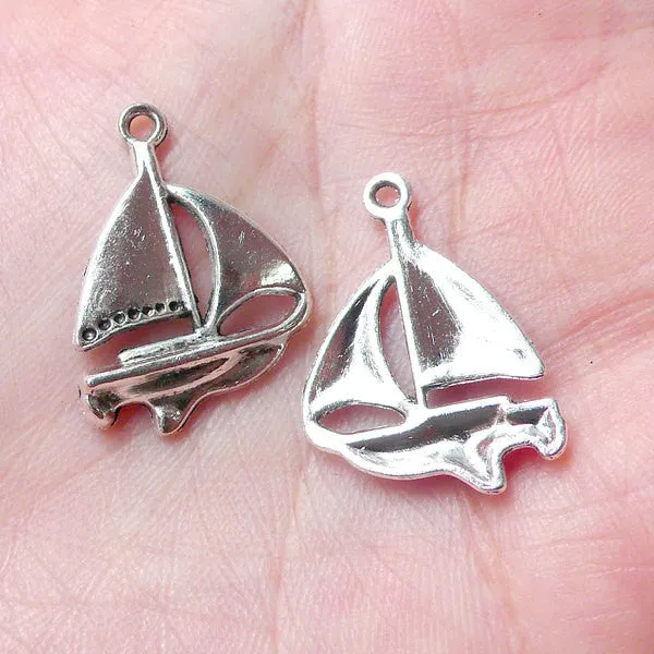 Sailboat / Sail Yacht Charms (7pcs / 17mm x 23mm / Tibetan Silver) Nautical Necklace Bracelet Sailing Boat Yacht Club Wine Charm CHM922
