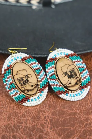 SALE! Rodeo Ridge Wood and Ivory Multi Seed Bead Oval Earrings
