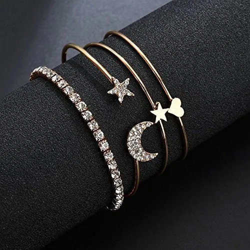 Shining Diva Fashion Jewellery Stylish Crystal Multilayer Charm Bracelet for Girls and Women (9816b)(Gold)