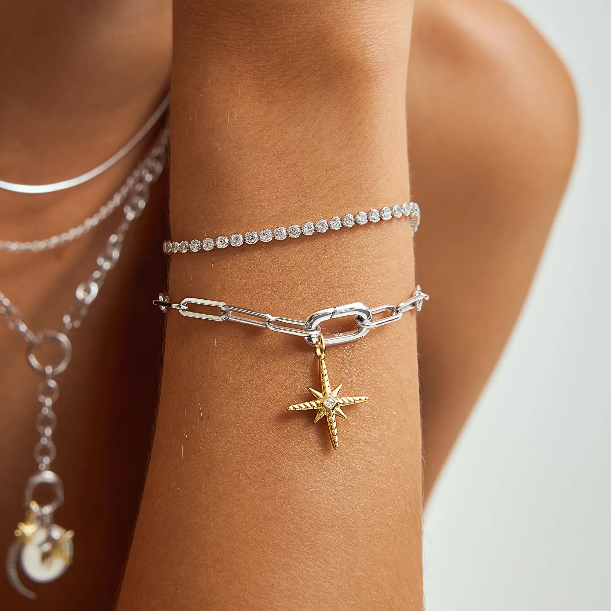 Silver Row Bezel Set Bracelet