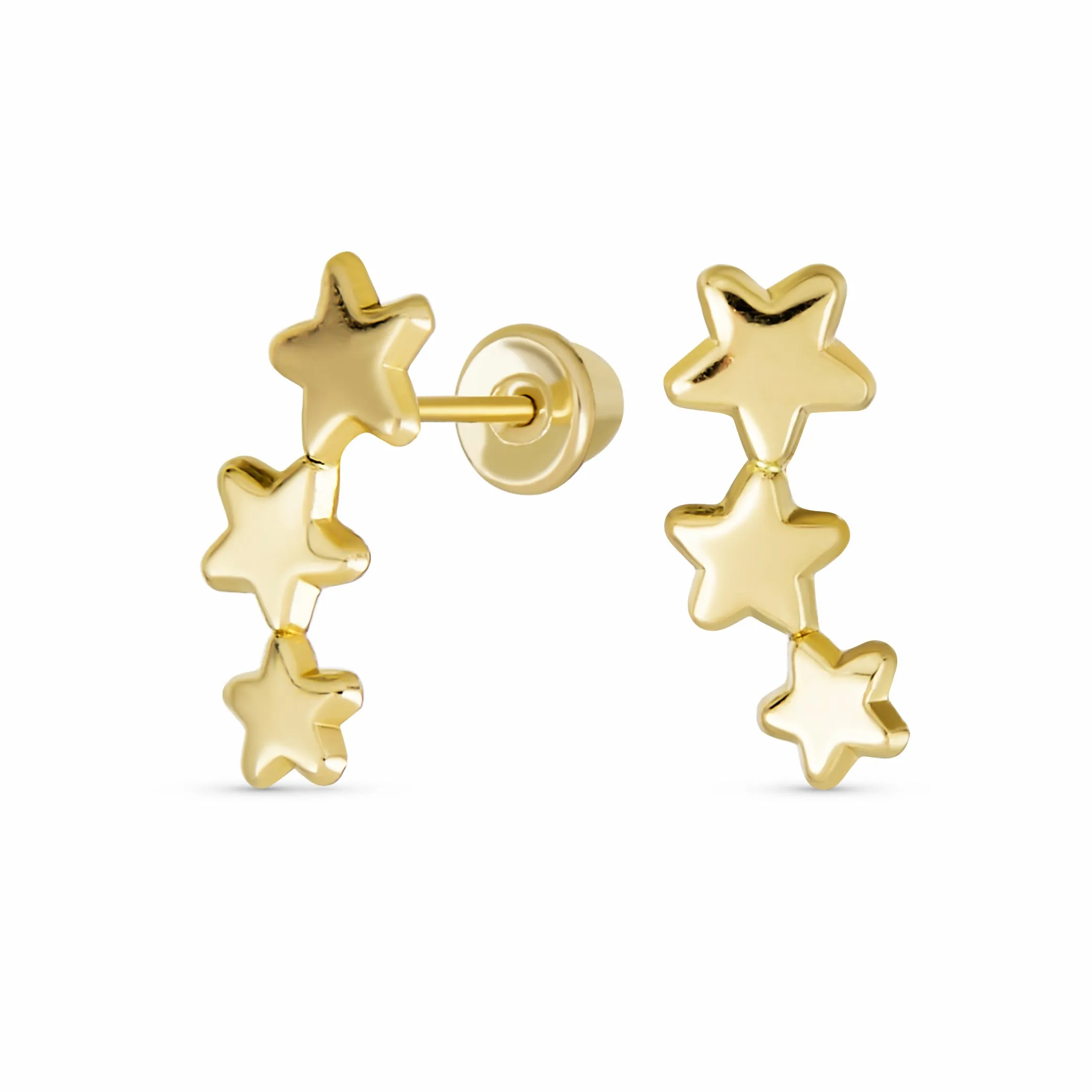 Solar Fun Celestial Patriotic 3 Star Stud Earrings in 14K Yellow Gold