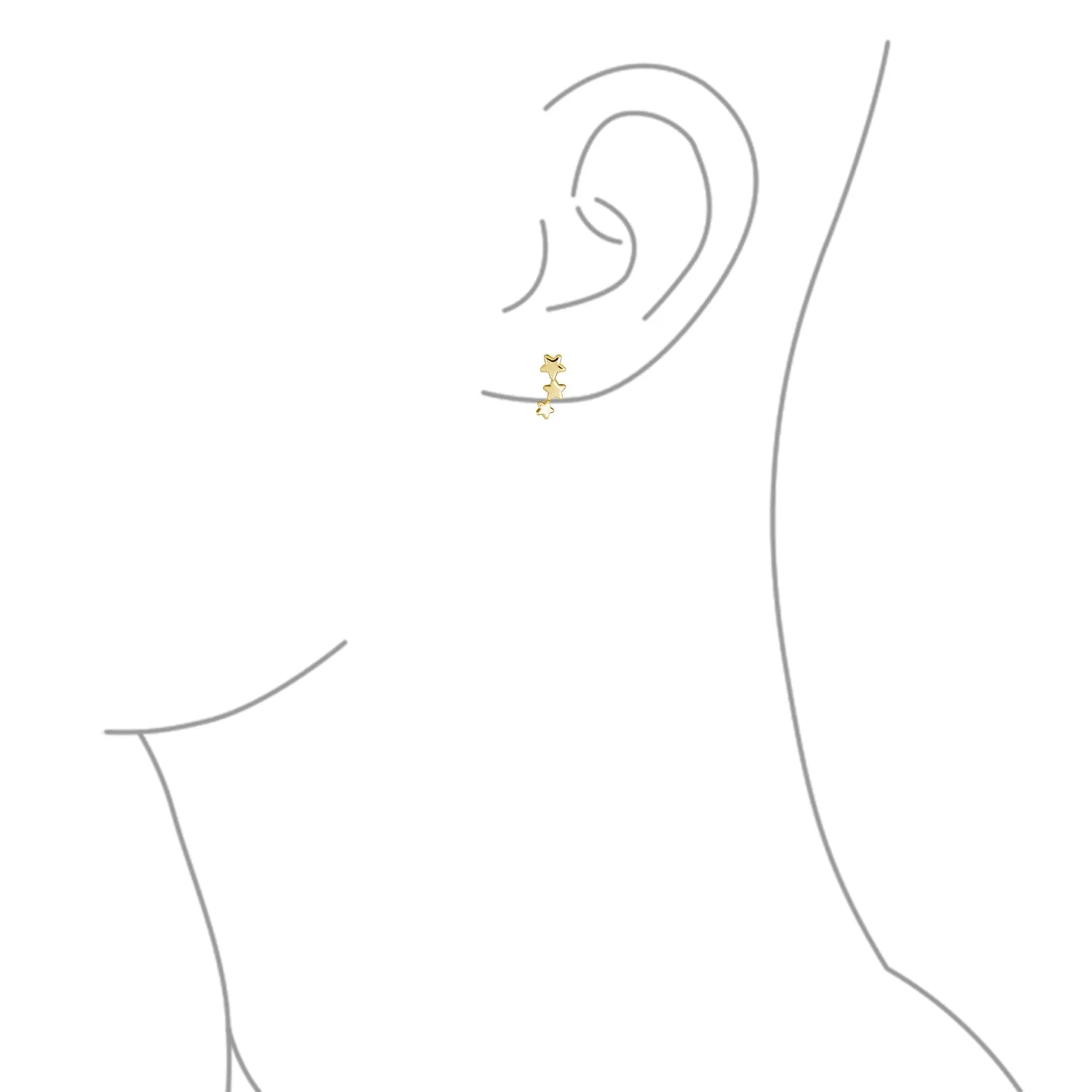 Solar Fun Celestial Patriotic 3 Star Stud Earrings in 14K Yellow Gold