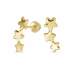 Solar Fun Celestial Patriotic 3 Star Stud Earrings in 14K Yellow Gold