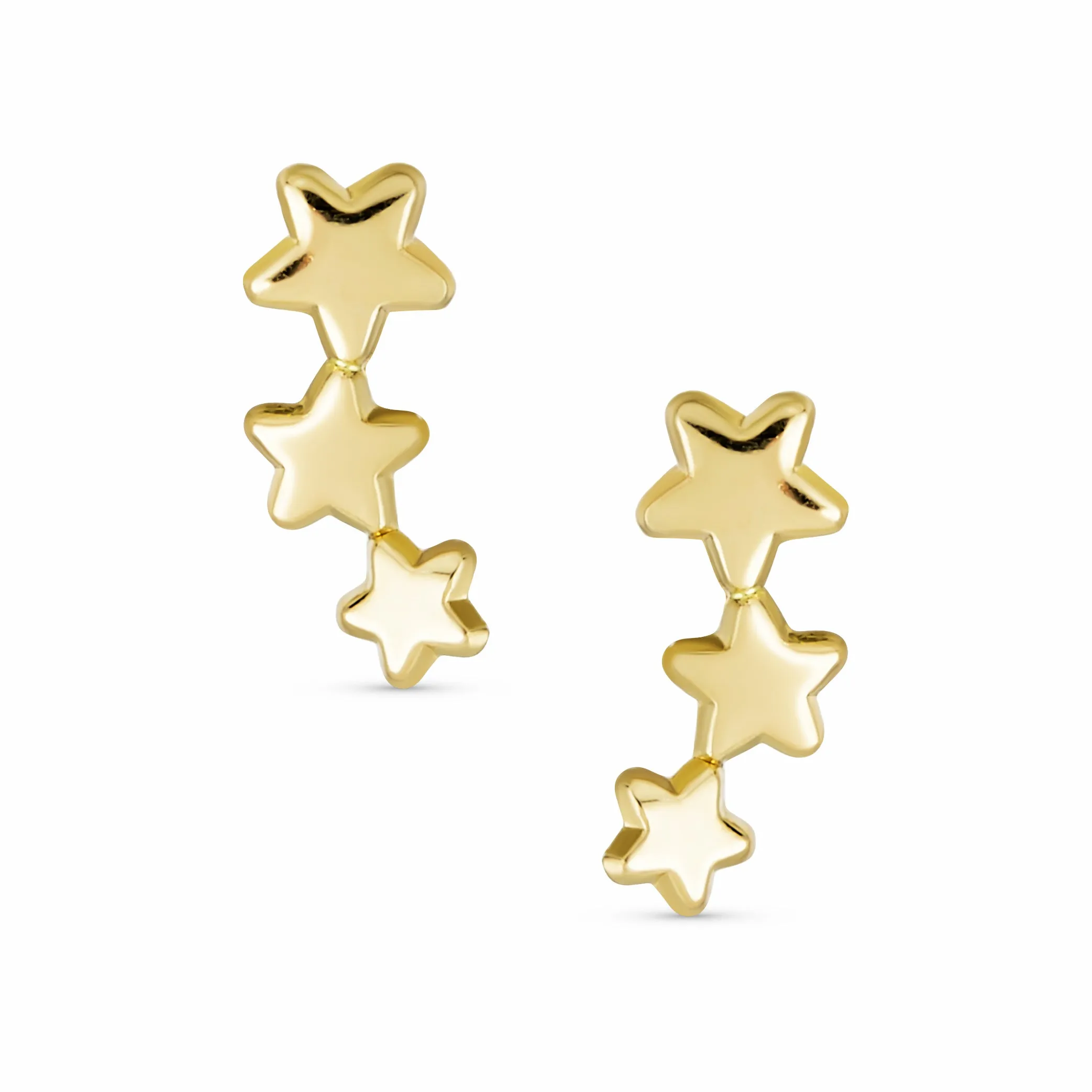 Solar Fun Celestial Patriotic 3 Star Stud Earrings in 14K Yellow Gold