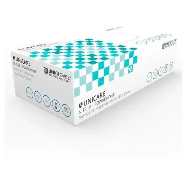 Unicare 100 Blue Nitrile Powder Free Gloves Large