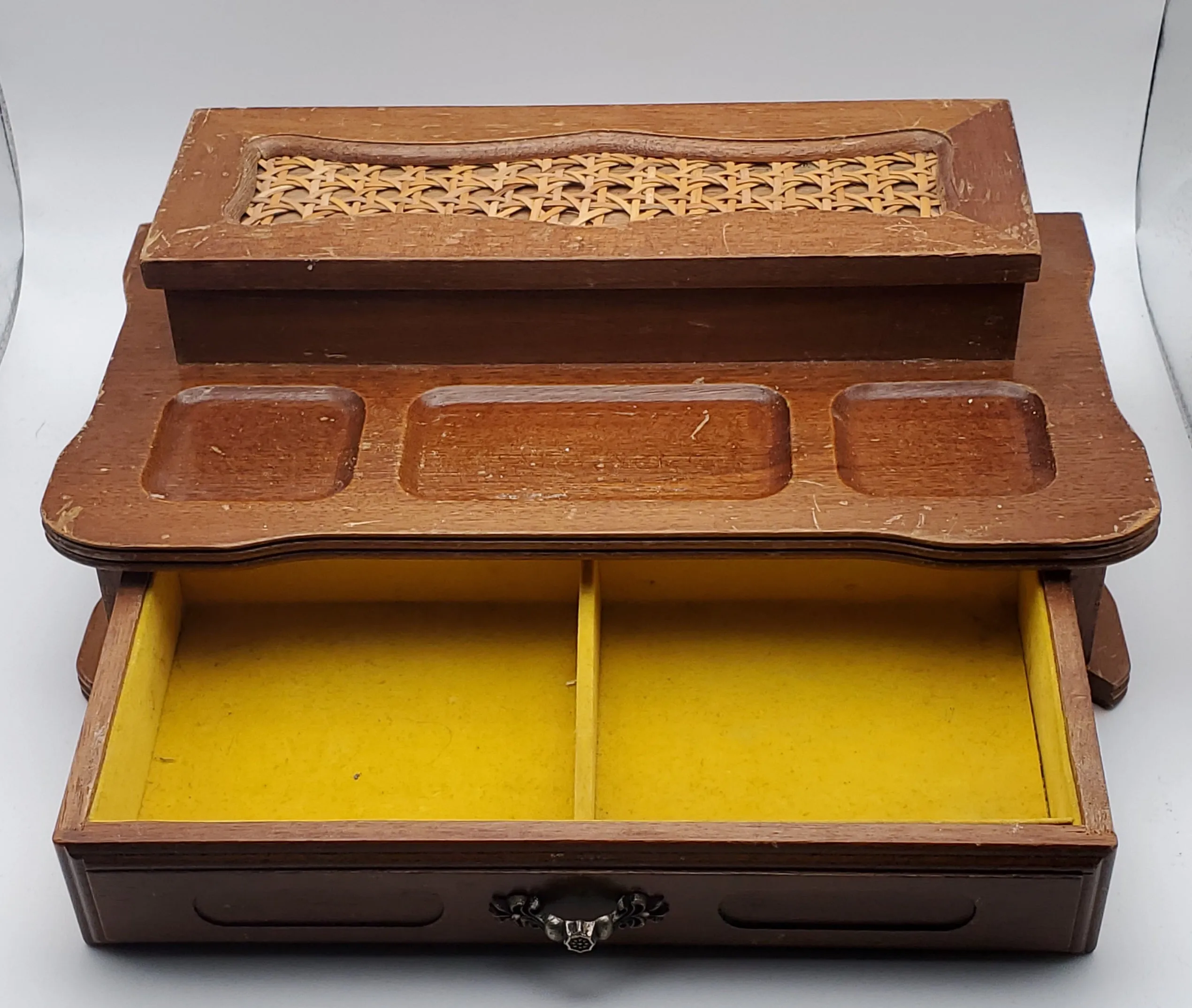 Vintage Wood and Wicker Jewelry Box
